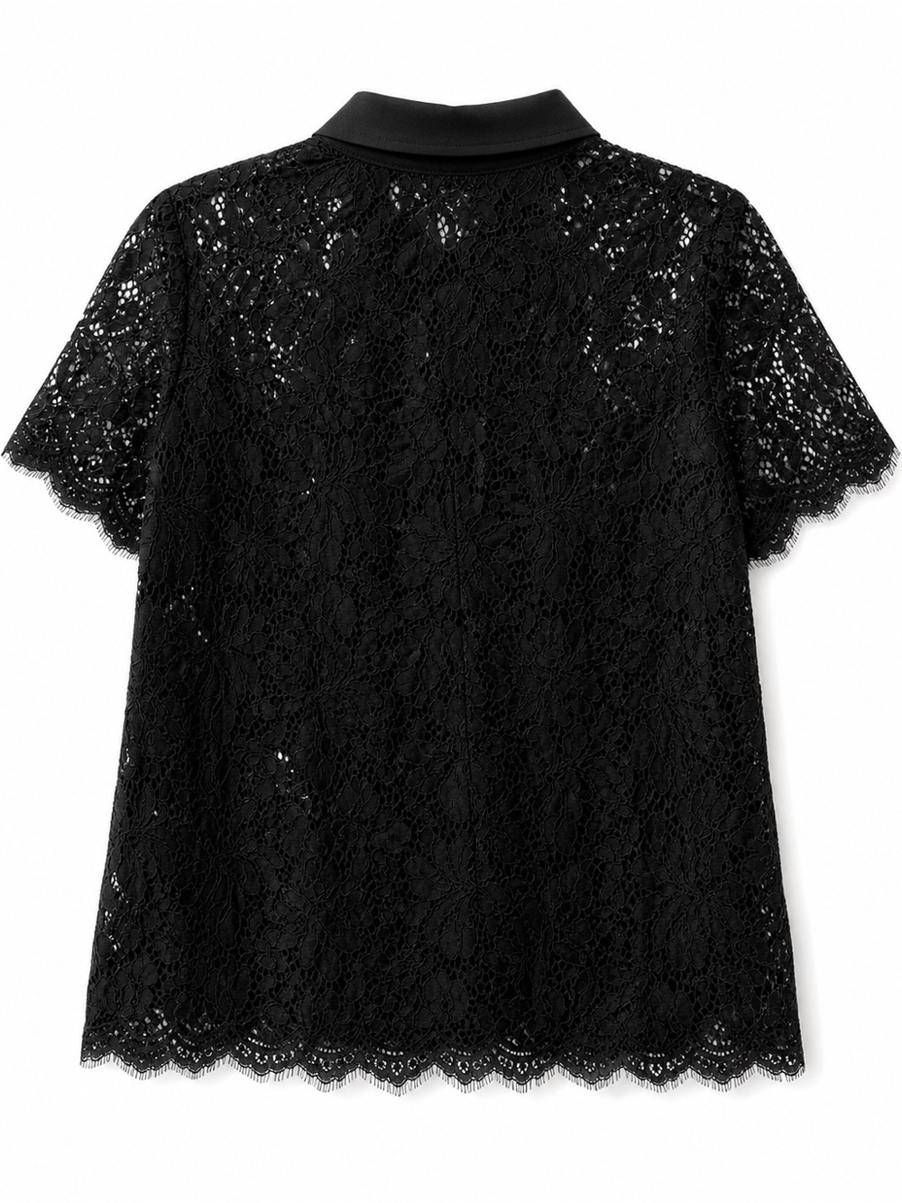 White House Black Market Lace Blouse Size Large Black Button Front Sheer Top - Picture 2 of 3